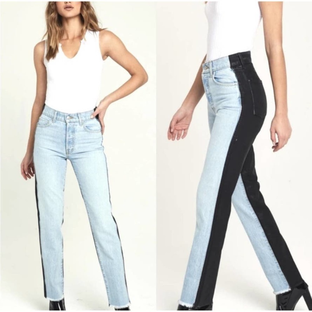 Revice Ex Boyfried Harlow Wash Button Fly Two Tone Jeans Sz 26 Blue Washed Black
